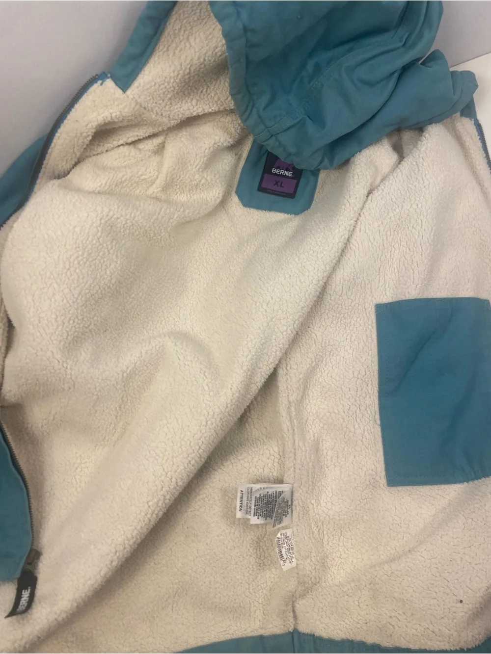 Berne Softstone Duck Sherpa-Lined Hooded Blue Jacket Size XL Youth